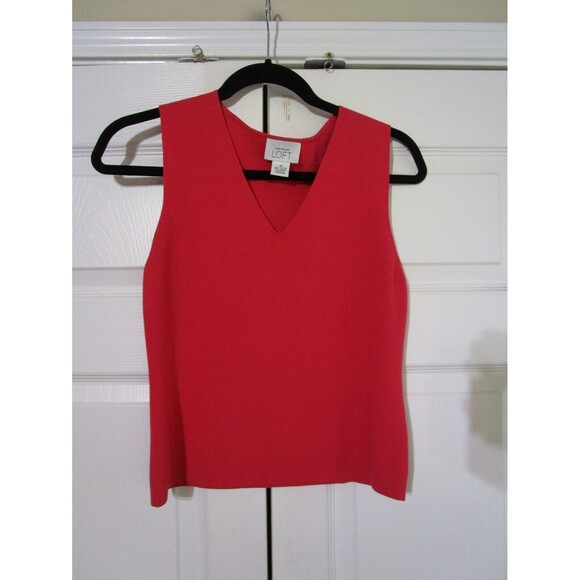 Ann Taylor Loft Womens Knit Top Size M Red Sleeveless V-Neck - Picture 1 of 9